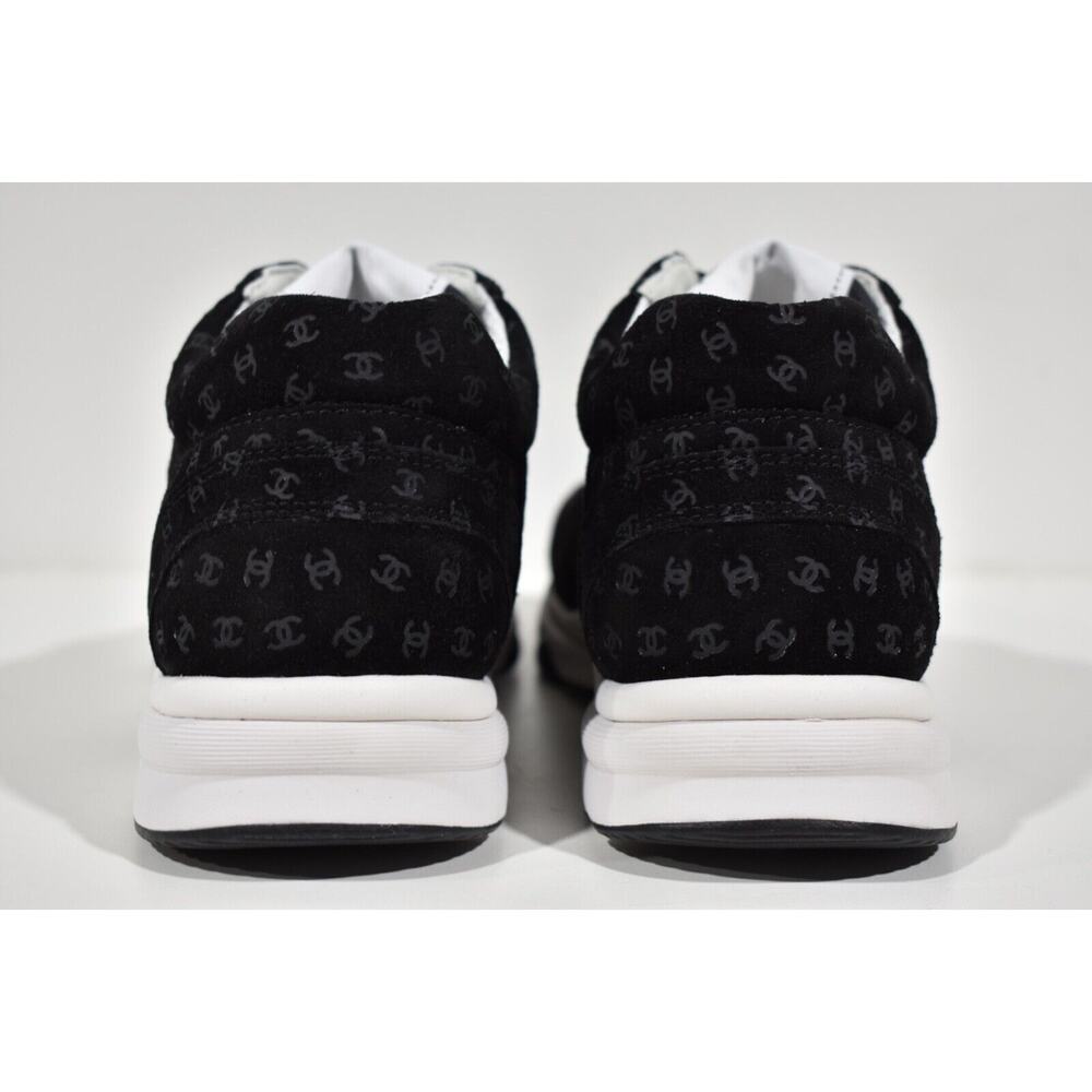 Chanel 22A Black Suede Printed CC Logo White Flat Runner Trainer Sneaker 40 - Picture 10 of 11